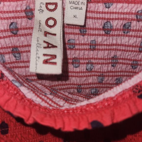 Anthropologie Dolan Top Polka Dot Smocked Shirt Red BlacK Puff Sleev Size XL - Picture 6 of 6